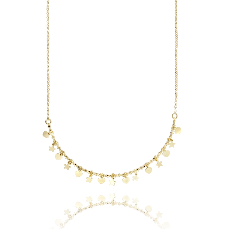 COLLANA ROLLO' CON CUORI E STELLE IN ARGENTO TIT 925‰ CM 40