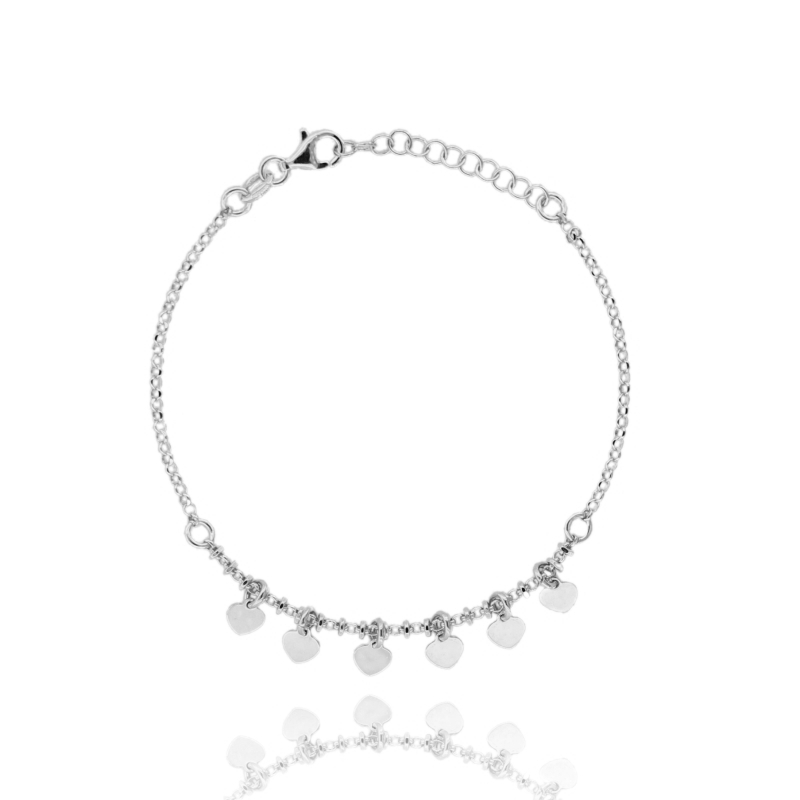 BRACCIALE ROLO' CON CUORI PENDENTI IN ARGENTO RODIATO TIT 925‰ CM 17 ESTENSIBILE A 20