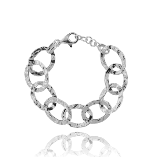 BRACCIALE MAGLIA OVALE A CANNA QUADRATA MARTELLATA IN ARGENTO TIT 925 CM 18