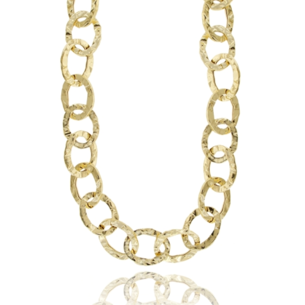 COLLANA MAGLIA OVALE A CANNA QUADRATA MARTELLATA IN ARGENTO TIT 925 CM 45