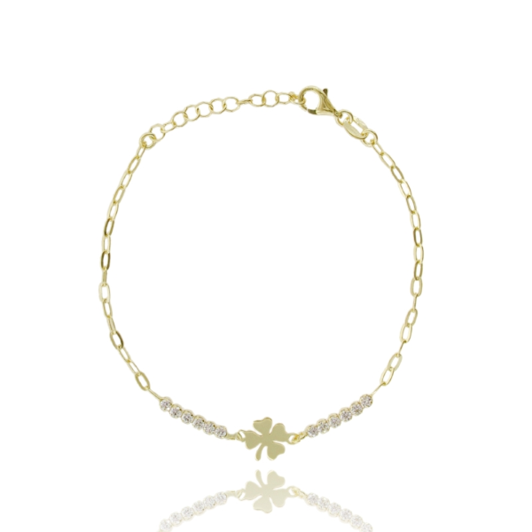 BRACCIALE FORZATINA CON QUADRIFOGLIO E ZIRCONI IN ARGENTO TIT 925 CM 17-19
