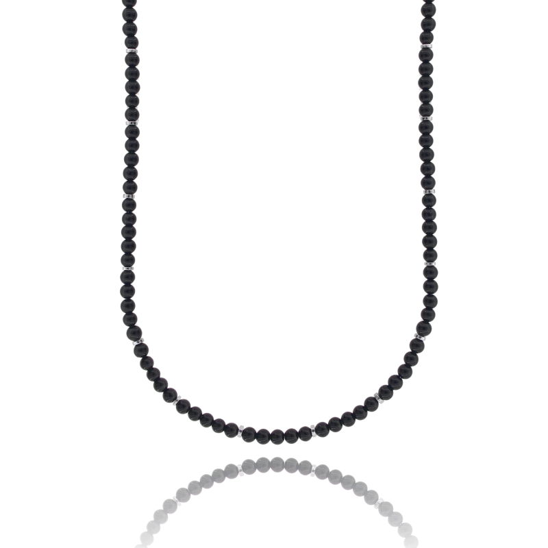COLLANA CON SFERE DI PIETRA DURA MM 4 E ACCIAIO CM 50