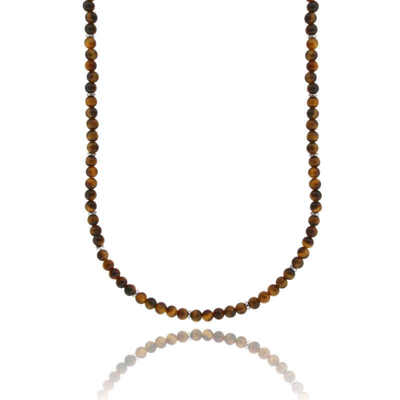 COLLANA CON SFERE DI PIETRA DURA MM 4 E ACCIAIO CM 50