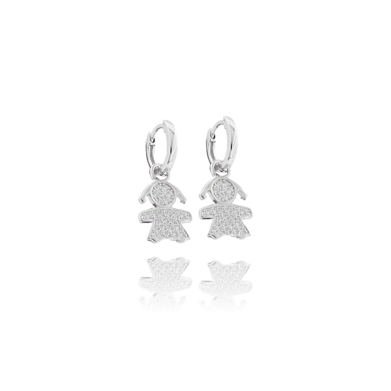 ORECCHINI A CERCHIO MM 8 CON BIMBA PENDENTE IN ARGENTO RODIATO TIT 925 E ZIRCONI