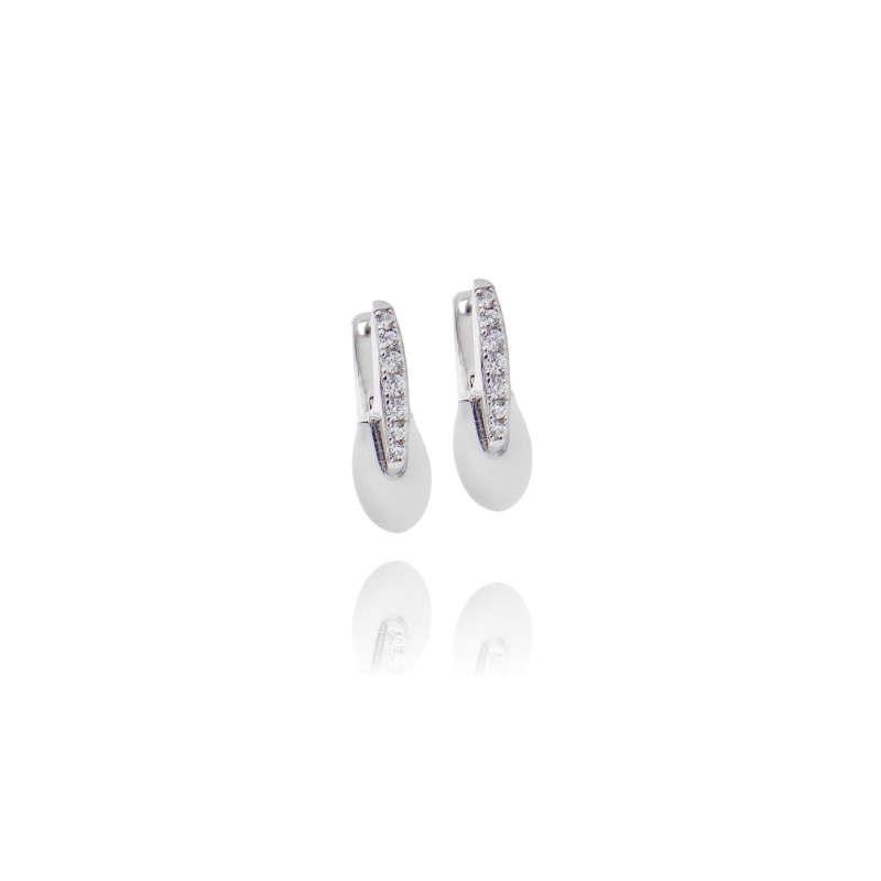 ORECCHINI CON OVALE IN ARGENTO RODIATO TIT 925 ZIRCONI E SMALTO