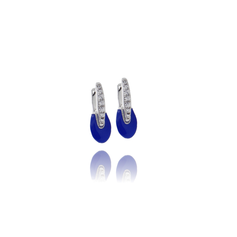 ORECCHINI CON OVALE IN ARGENTO RODIATO TIT 925 ZIRCONI E SMALTO