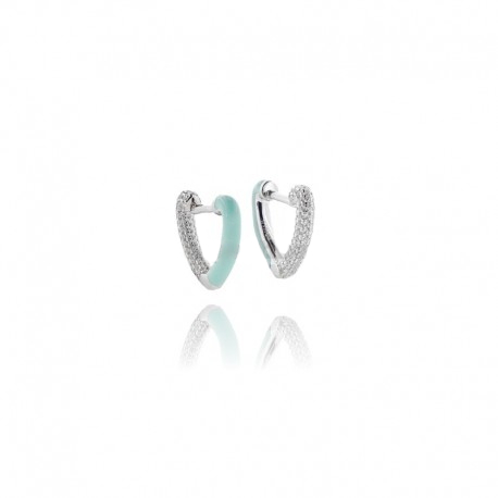 ORECCHINI CUORE A CERCHIO IN ARGENTO RODIATO TIT 925 ZIRCONI E SMALTO