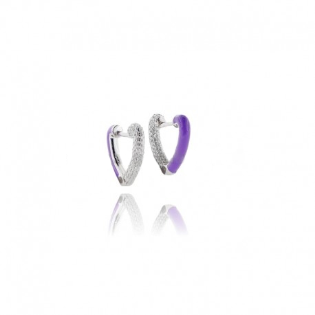 ORECCHINI CUORE A CERCHIO IN ARGENTO RODIATO TIT 925 ZIRCONI E SMALTO
