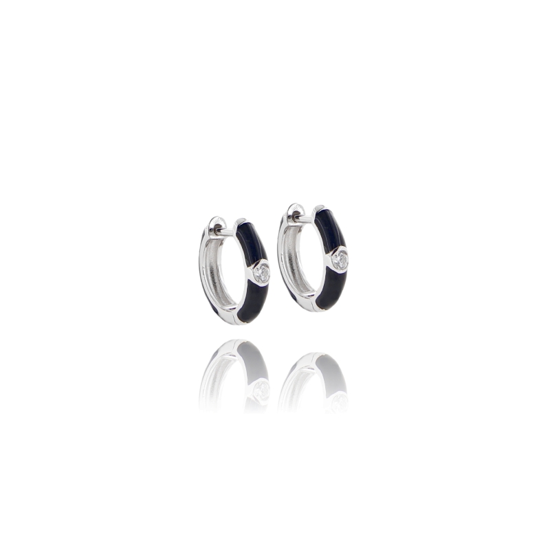 ORECCHINI A CERCHIO MM 10 IN ARGENTO RODIATO TIT 925 ZIRCONI E SMALTO