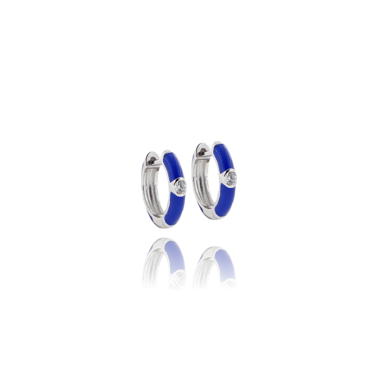 ORECCHINI A CERCHIO MM 10 IN ARGENTO RODIATO TIT 925 ZIRCONI E SMALTO