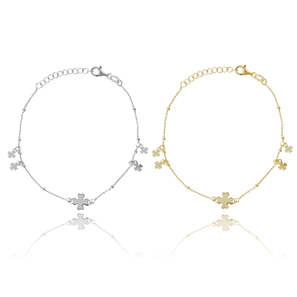 BRACCIALE FORZATINA CON SFERE E QUADRIFOGLI IN ARGENTO TIT 925 CM 17-19