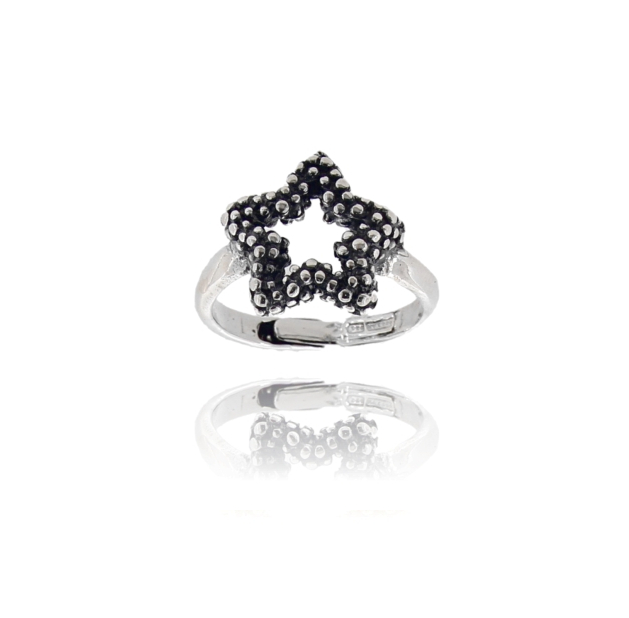 ANELLO CONTORNO STELLA A FILO PUNTINATO IN ARGENTO TIT 925‰ MISURA REGOLABILE DA 14