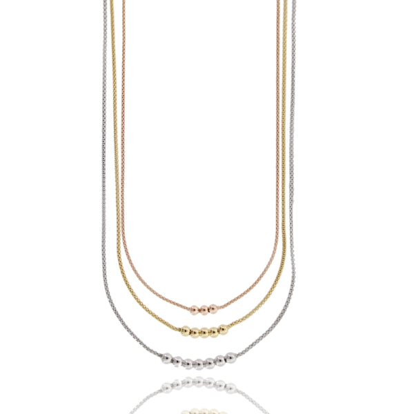 COLLANA A 3 FILI POP CORN CON SFERE IN ARGENTO TIT 925 CM 42-47