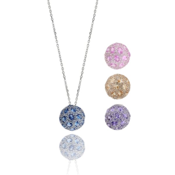 COLLANA FORZATINA CM 45 SEMISFERA 16 MM CON ZIRCONI IN ARGENTO RODIATO TIT 925