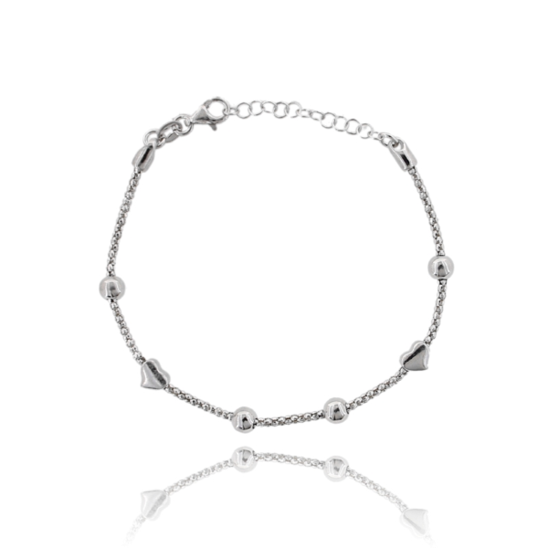 BRACCIALE POP CORN CON SFERE E CUORI IN ARGENTO TIT 925 CM 17-19