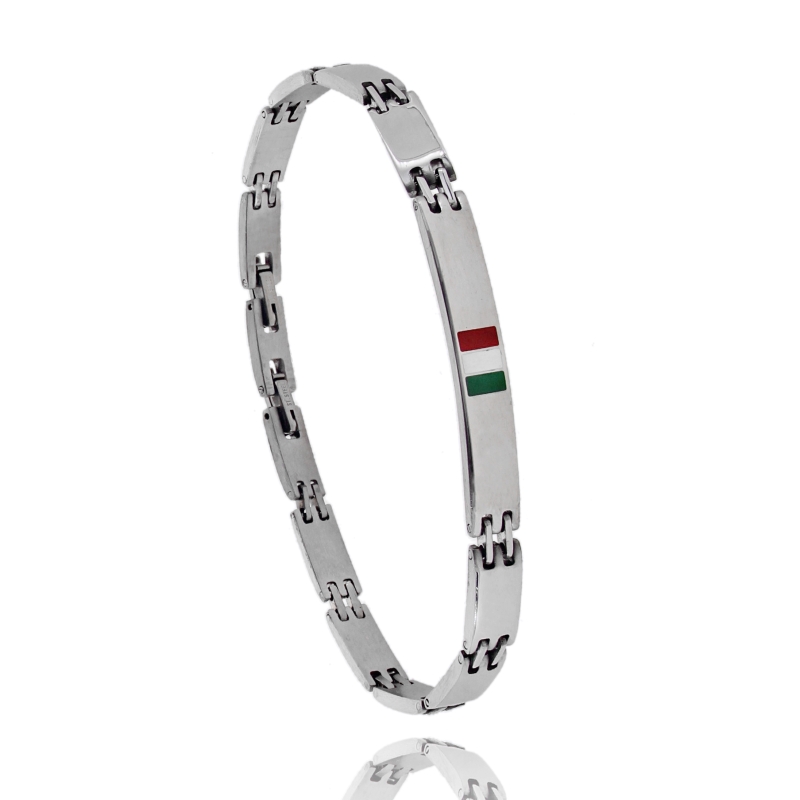 BRACCIALE IMPERNIATO CON TARGA E BANDIERA ITALIANA IN ACCIAIO CM 21