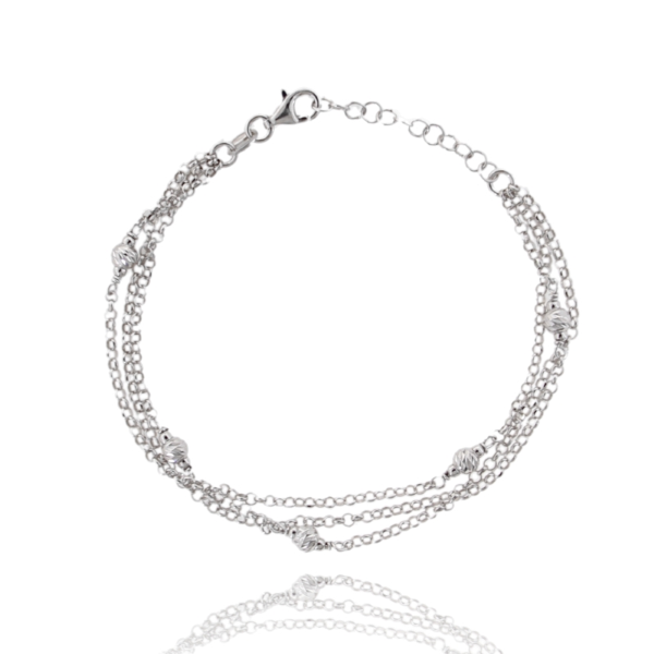BRACCIALE A 3 FILI ROLO' CON SFERE DIAMANTATE IN ARGENTO TIT 925 CM 17-20