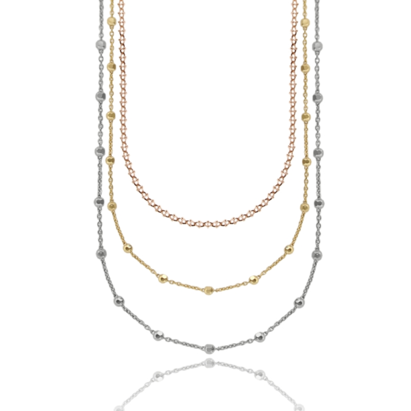 COLLANA FORZATINA CON SFERE DIAMANTATE A 3 FILI IN ARGENTO TIT 925 CM 45-50
