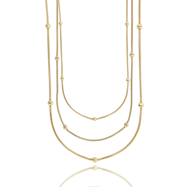 COLLANA A 3 FILI POP CORN CON SFERE DIAMANTATE IN ARGENTO TIT 925 CM 42-47