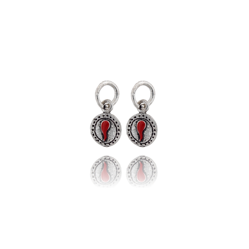 CIONDOLO TONDO MM 10 CON CORNO SMALTATO PZ 2 IN ARGENTO MICROFUSO BRUNITO TIT 800‰