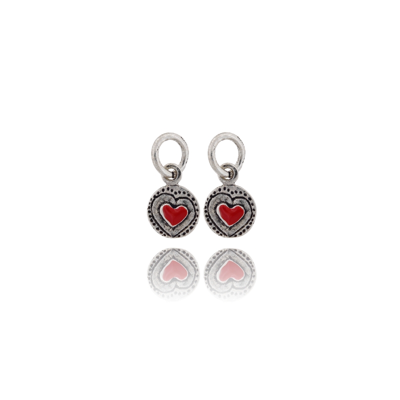 CIONDOLO TONDO MM 10 CON CUORE SMALTATO PZ 2 IN ARGENTO MICROFUSO BRUNITO TIT 800‰