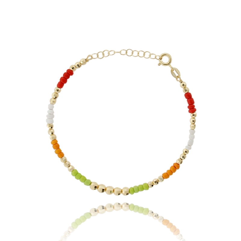 BRACCIALE CON SFERE E PIETRE IN ARGENTO DORATO TIT 925 CM 17-19