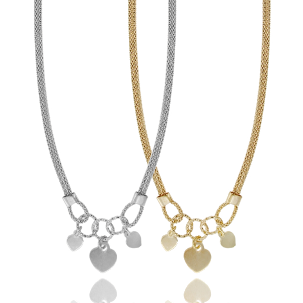 COLLANA POP CORN CON CUORI PENDENTI IN ARGENTO TIT 925 CM 47-52