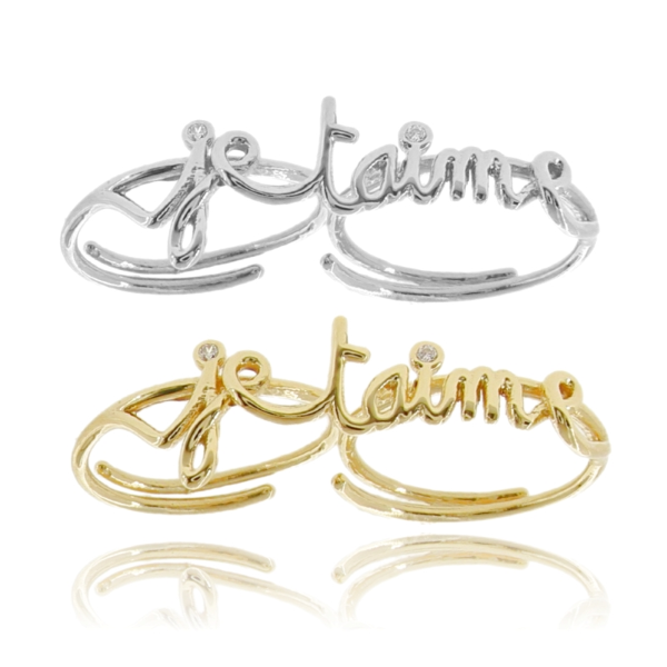 ANELLO A DUE DITA JE TAIME IN ARGENTO TIT 925 E STRASS MISURA REGOLABILE