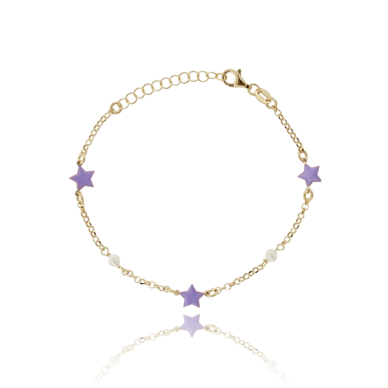 BRACCIALE ROLO' CON SIMOLI SMALTATI E PERLE IN ARGENTO DORATO TIT 925 CM 17-19