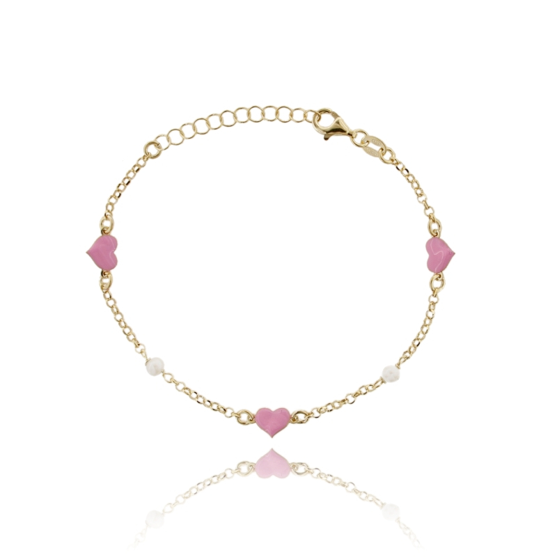 BRACCIALE ROLO' CON SIMOLI SMALTATI E PERLE IN ARGENTO DORATO TIT 925 CM 17-19