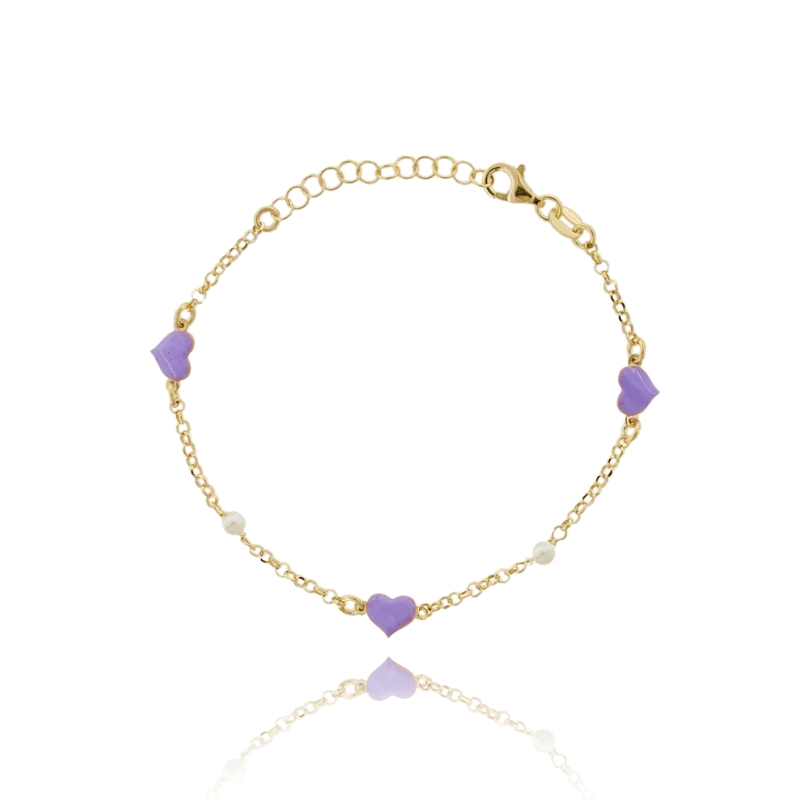 BRACCIALE ROLO' CON SIMOLI SMALTATI E PERLE IN ARGENTO DORATO TIT 925 CM 17-19