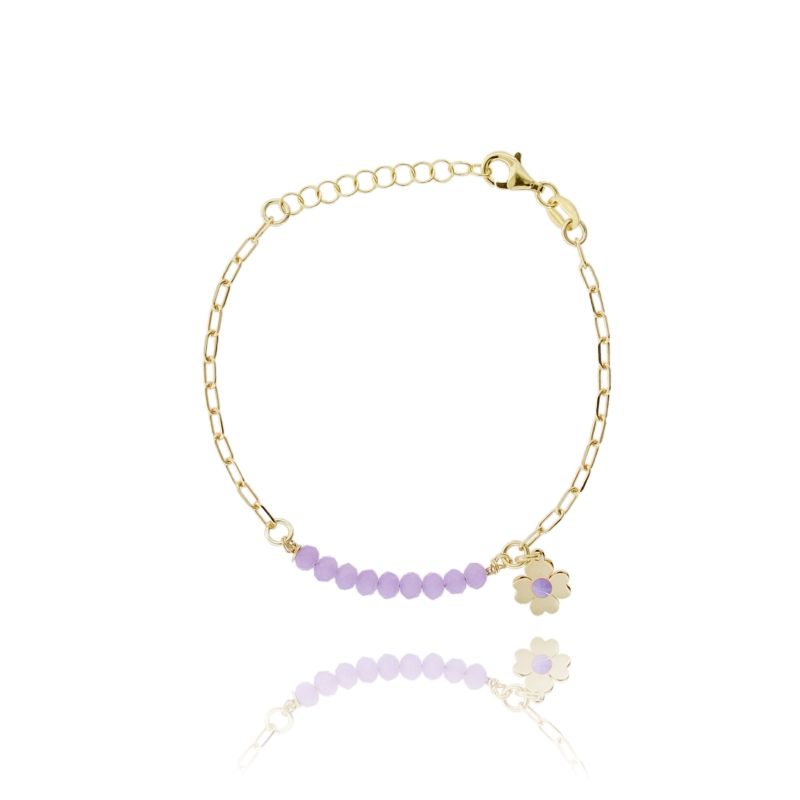 BRACCIALE CON QUADRIFOGLIO SMALTATO E PIETRE IN ARGENTO DORATO TIT 925 CM 17-19