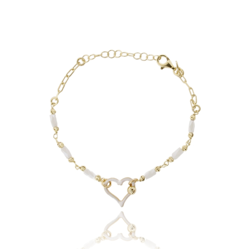 BRACCIALE CON CUORE SMALTATO E PIETRE IN ARGENTO TIT 925 CM 17-19