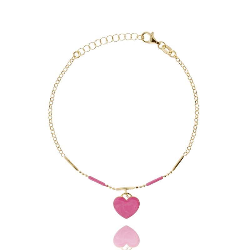 BRACCIALE CON CUORE SMALTATO IN ARGENTO DORATO TIT 925 CM 17-19