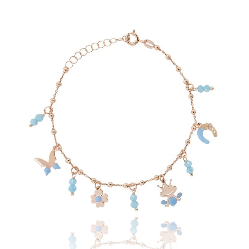 BRACCIALE ROLO' CON CHARMS IN ARGENTO ROSATO, SMALTO E PIETRE TIT 925 CM 17-19