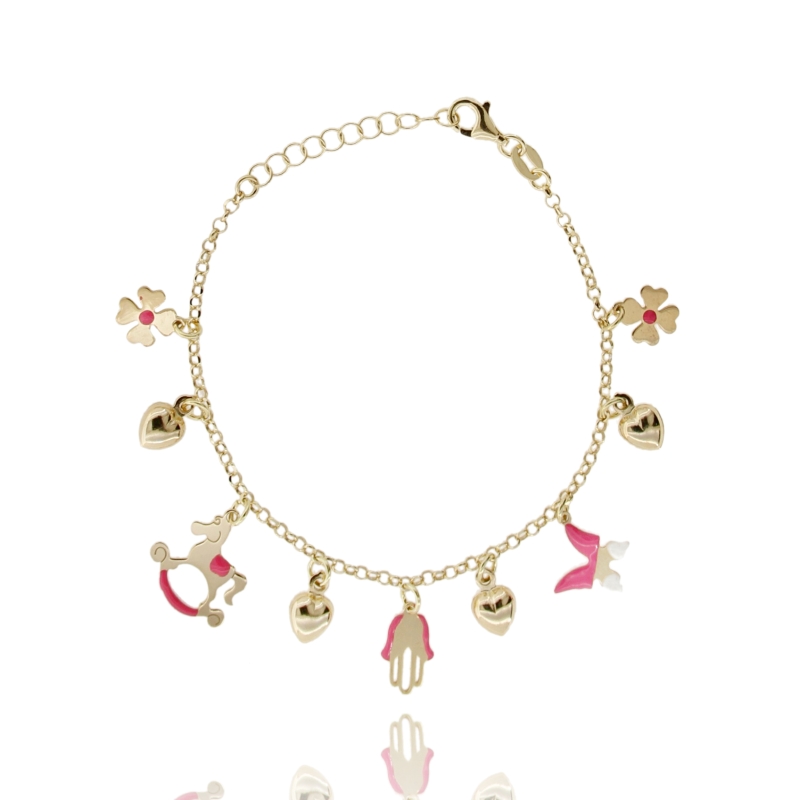 BRACCIALE ROLO' CON CHARMS IN ARGENTO DORATO E SMALTO TIT 925 CM 17-19