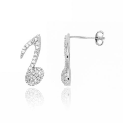 ORECCHINI NOTA MUSICALE A LOBO MM 16X7 CON PAVE' DI ZIRCONI IN AG RODIATO TIT 925‰