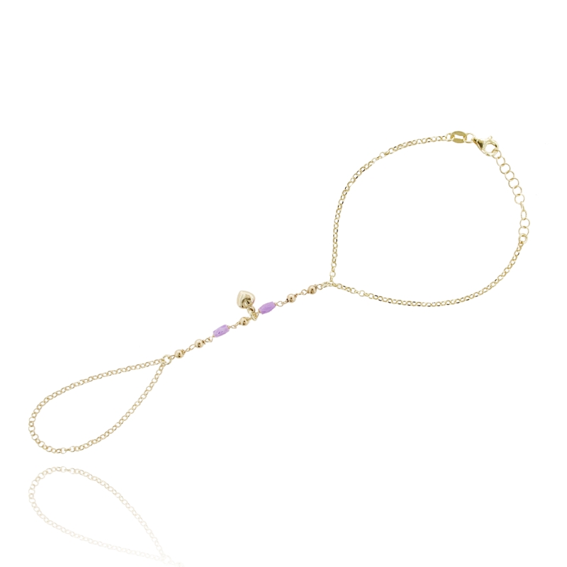 BRACCIALE BACIAMANO CON CUORE, SFERE E PIETRE IN ARGENTO DORATO TIT 925