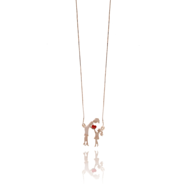 COLLANA VENEZIANA CON MAMMA, FIGLIA E CUORICINO SMALTATO ROSSO MM 18X24 IN ARGENTO TIT 925 CM 40-45