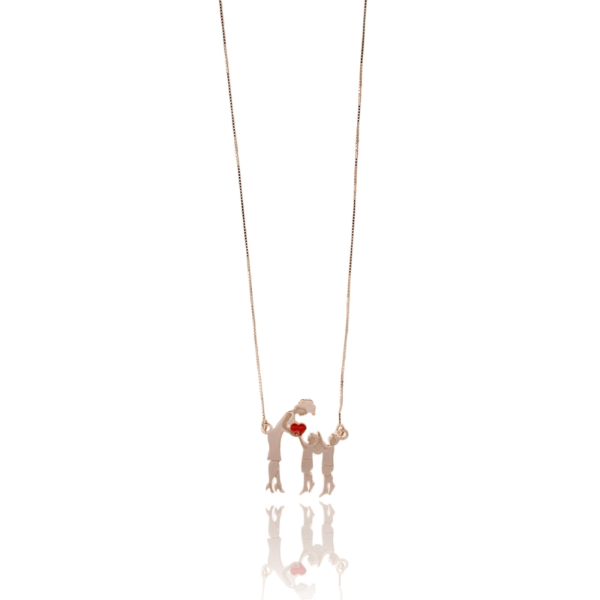 COLLANA VENEZIANA CON MAMMA, FIGLIO, FIGLIO E CUORICINO SMALTATO ROSSO MM 22X24 IN ARGENTO TIT 925 CM 40-45