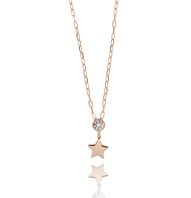 COLLANA FORZATINA CON STELLA E SOLITARIO IN ARGENTO DORATO TIT 925 CM 38-42
