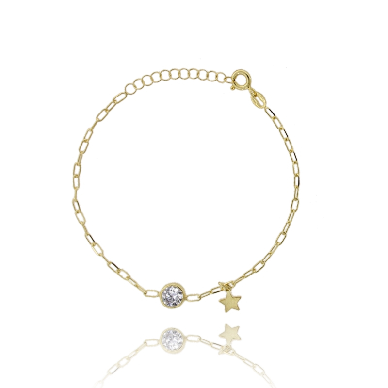 BRACCIALE FORZATINA CON STELLA E SOLITARIO IN ARGENTO DORATO TIT 925 CM 17-19