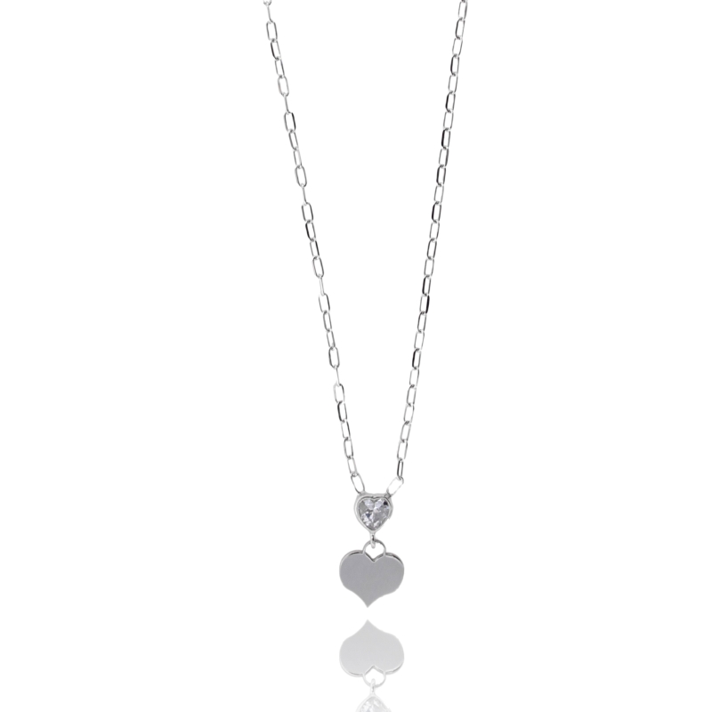 COLLANA FORZATINA CON CUORE DI ZIRCONE E CUORE IN ARGENTO RODIATO TIT 925 CM 38-42