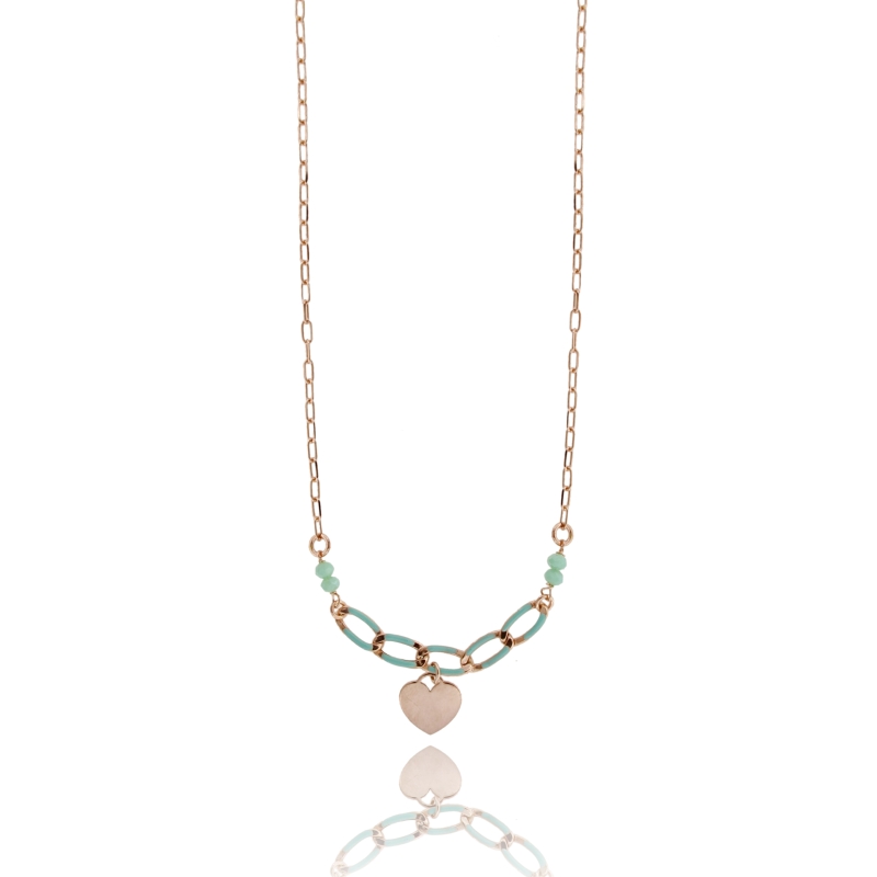 COLLANA FORZATINA CON CUORE E PIETRE IN ARGENTO ROSATO TIT 925 CM 38-42