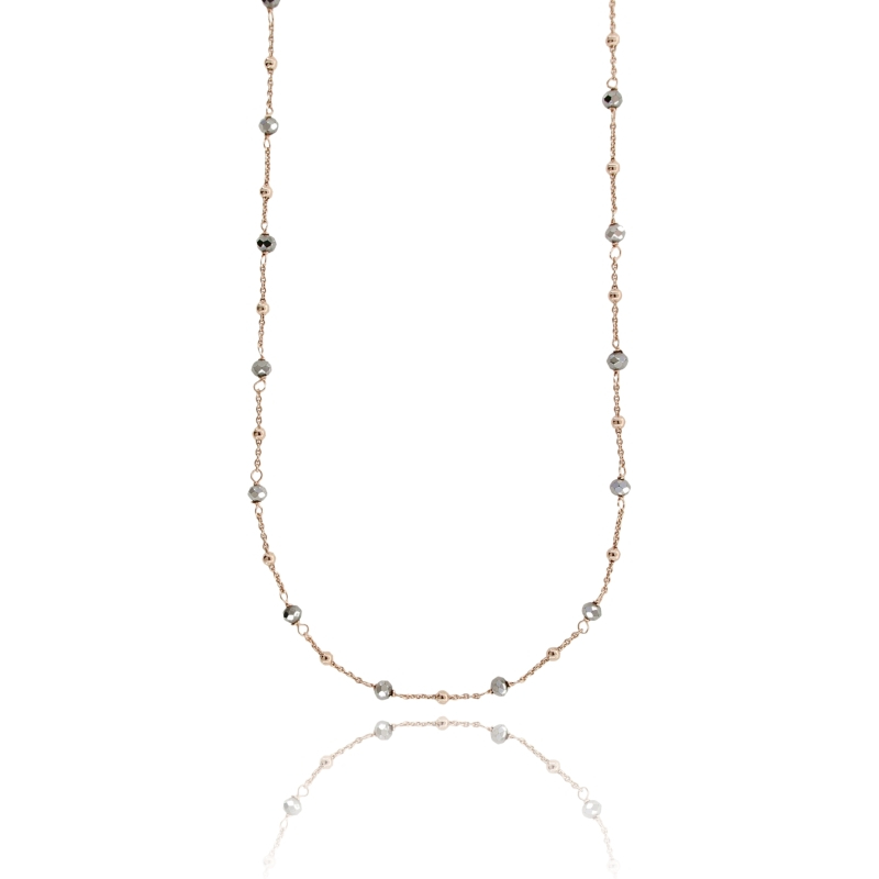 COLLANA ROLO CON PIETRE E SFERE ALTERNATE IN ARGENTO TIT 925 CM 38-42