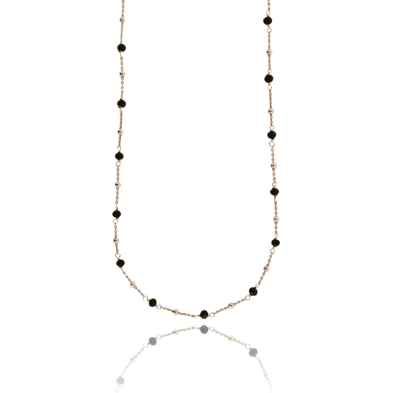 COLLANA ROLO CON PIETRE E SFERE ALTERNATE IN ARGENTO TIT 925 CM 38-42