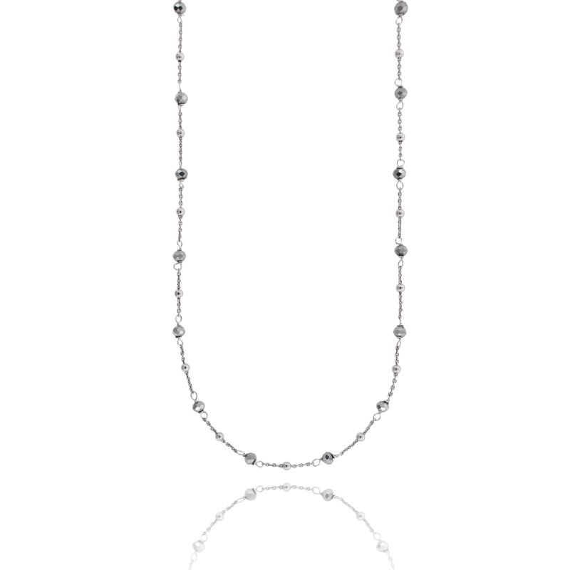 COLLANA ROLO CON PIETRE E SFERE ALTERNATE IN ARGENTO RODIATO TIT 925 CM 38-42