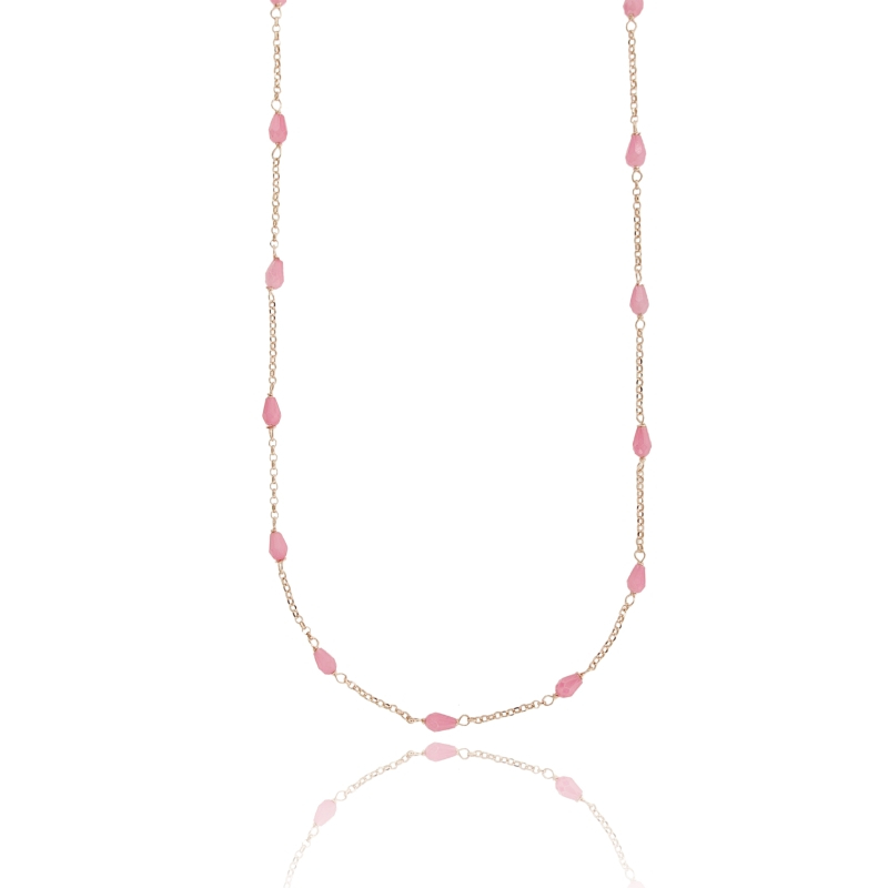 COLLANA ROLO' CON PIETRE ALTERNATE IN ARGENTO ROSATO TIT 925 CM 38-42