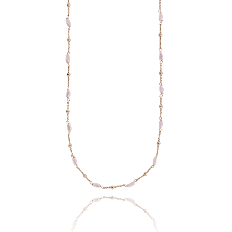 COLLANA ROLO' CON PIETRE E SFERE ALTERNATE IN ARGENTO ROSATO TIT 925 CM 38-42