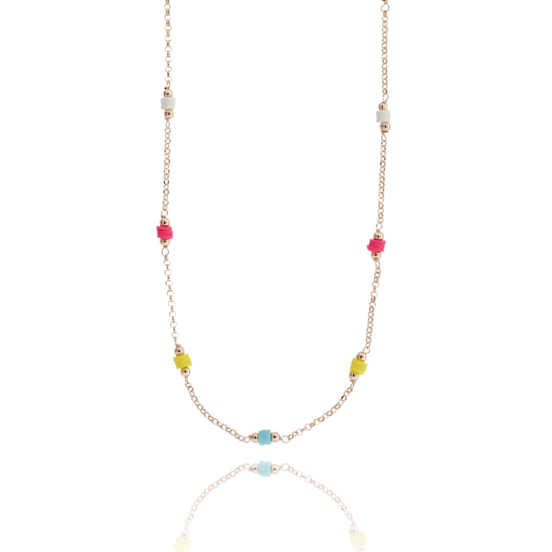 COLLANA ROLO' CON SFERE E RESINA IN ARGENTO ROSATO TIT 925 CM 38-42